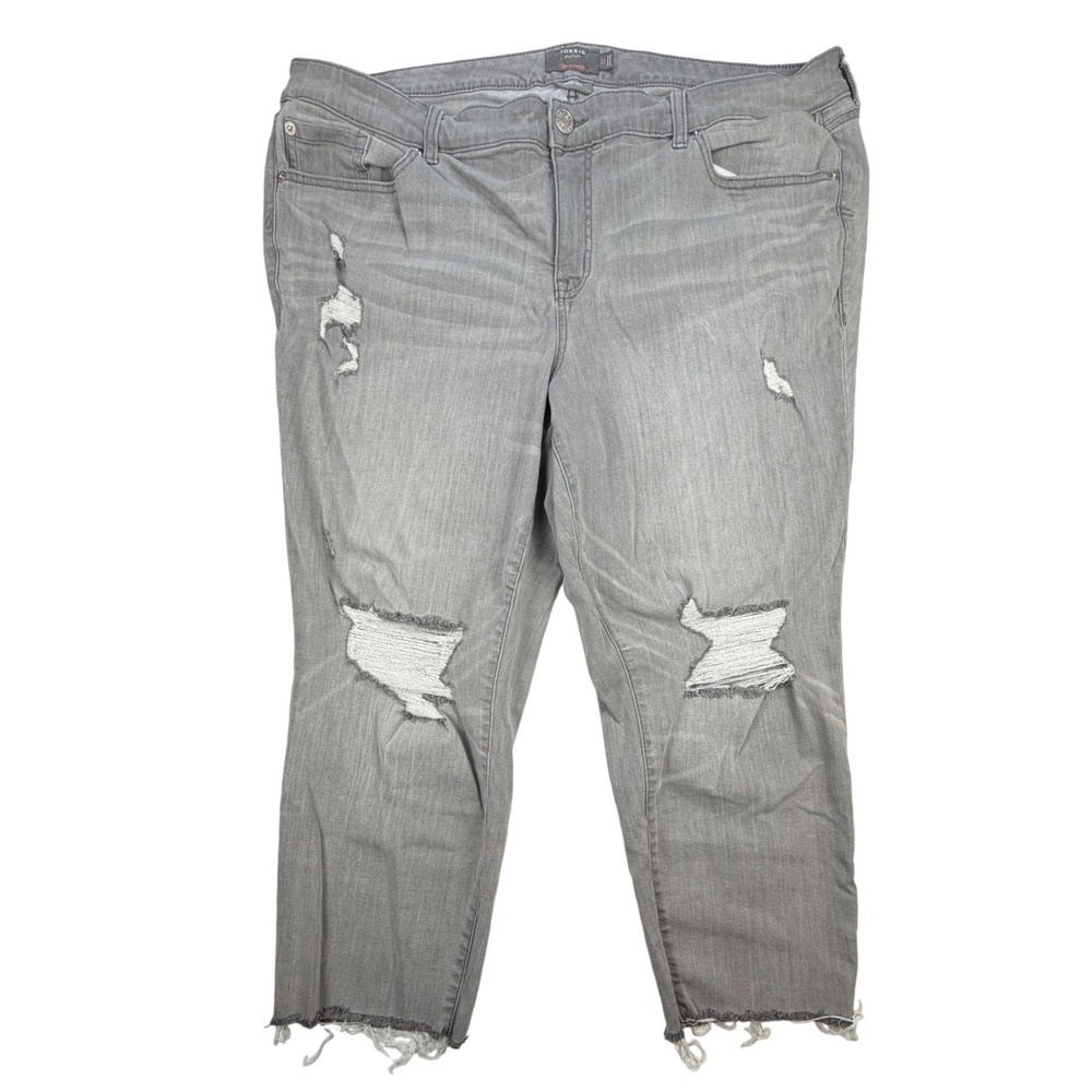 Torrid Crop Boyfriend Jeans Grey Distressed Raw Hem Super Soft Plus Size 22